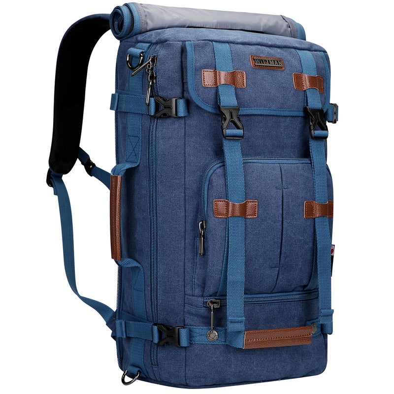 WITZMAN Canvas Backpack Vintage Travel Backpack Large Laptop Bags Convertible Shoulder Rucksack(A519-1 Classic Blue) - Image 1